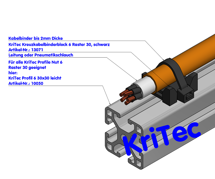 KriTec Kreuzkabelbinderblock 6 Raster 30, schwarz