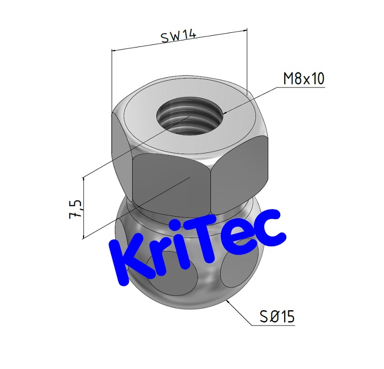 KriTec Kugelkopf 15 mit Sechskant M8x10