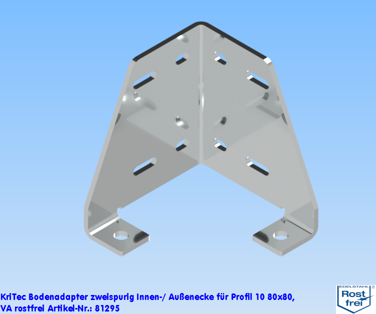 KriTec Bodenadapter zweispurig Innen-/ Außenecke für Profil 10 80x80, VA rostfrei