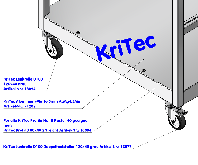 KriTec Lenkrolle D100 120x40 grau