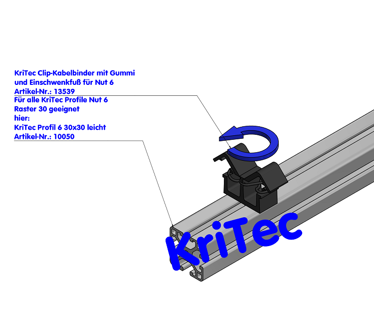 KriTec Clip-Kabelbinder mit Gummi und Einschwenkfuß 6 Raster 30