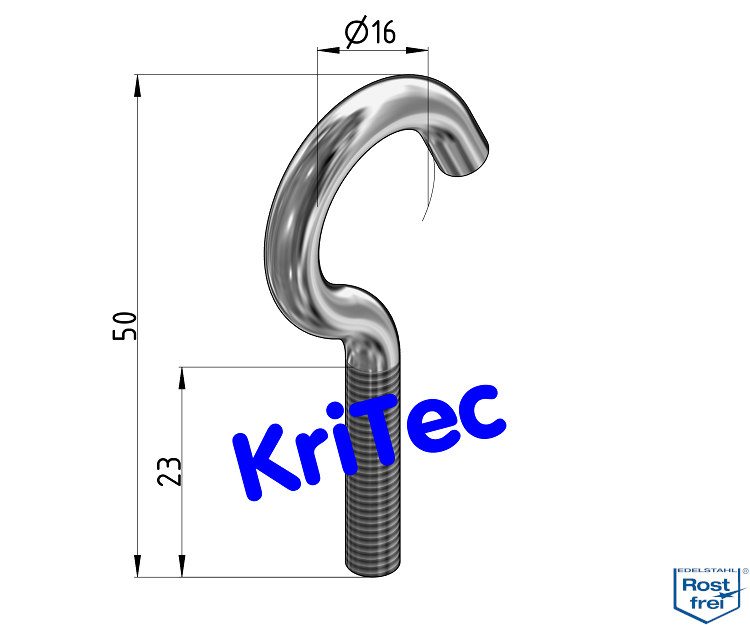 KriTec Schraubhaken Ø5, L=50mm, VA rostfrei