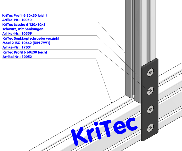 KriTec Lasche 6 120x30x3 schwarz pulverbeschichtet, mit Senkungen