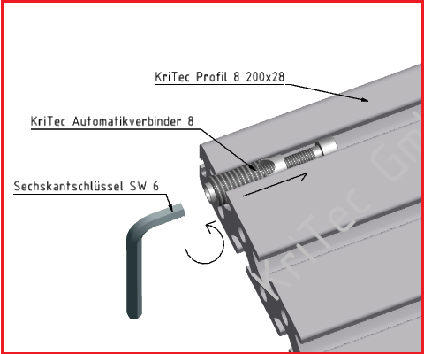 KriTec Automatik-Verbindungssatz 8 Raster 40 mit Nutenstein glatt
