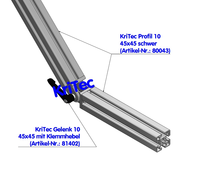 KriTec Gelenk 10 45x45 mit Klemmhebel