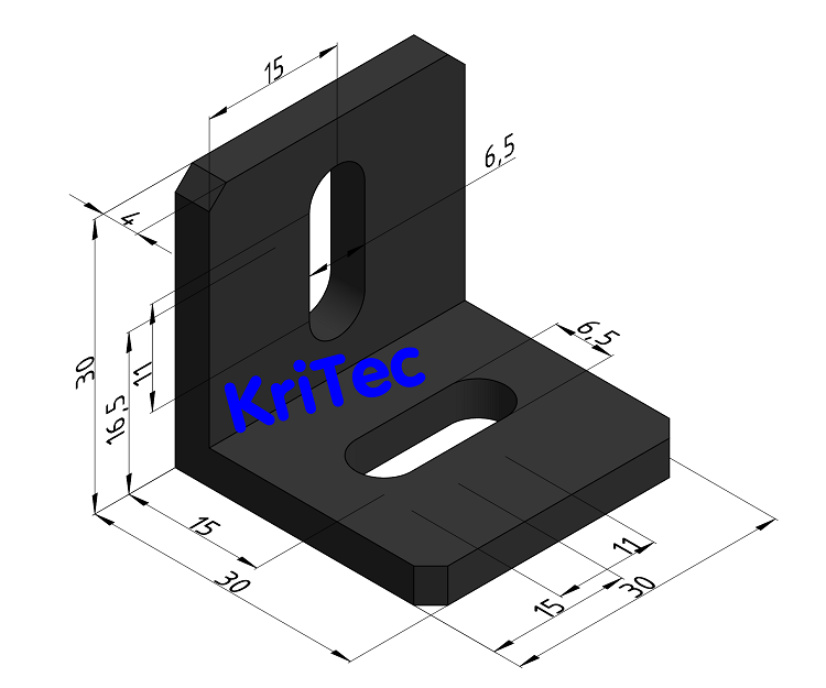 KriTec Stahlwinkel 8 30x30x30x4 mit Langlöchern 90° versetzt, schwarz