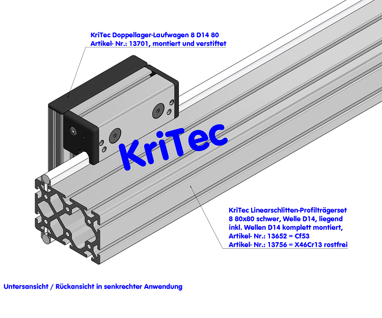 KriTec Linearschlitten-Profilträgerset 8 120x80 schwer, Welle D14, hochkant