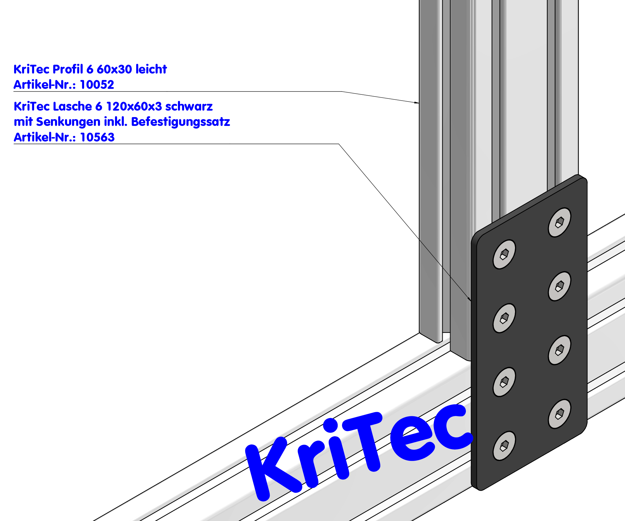 KriTec Lasche 6 120x60x3 schwarz pulverbeschichtet, mit Senkungen