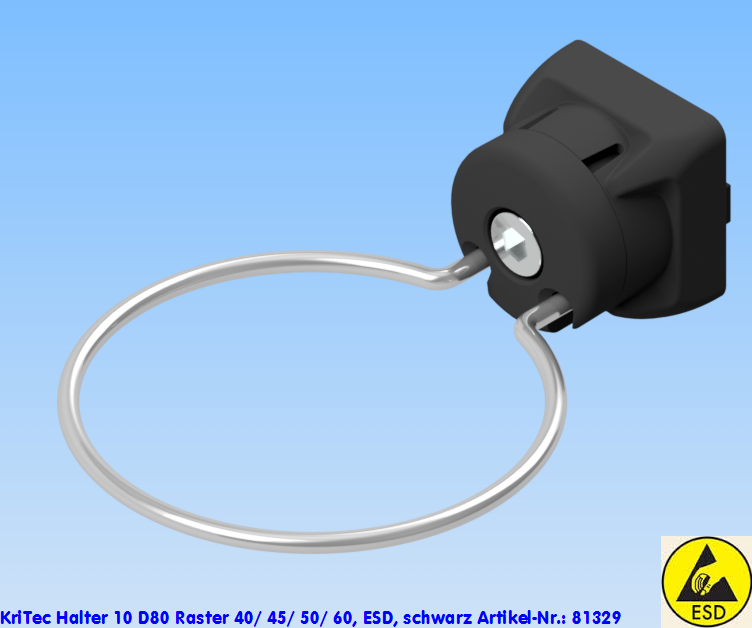 KriTec Halter 10 D80 Raster 40/ 45/ 50/ 60, ESD, schwarz