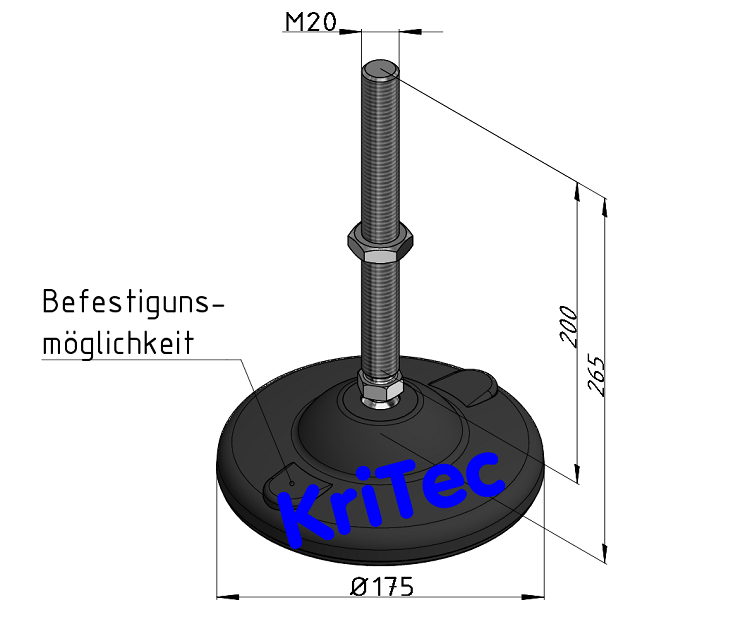KriTec Stellfuß PA 175 mit Befestigungsmöglichkeit und Anti-Slip-Platte