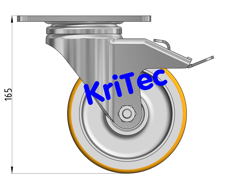 KriTec Schwerlast-Lenkrolle D125 mit Feststeller an der Nachlaufseite