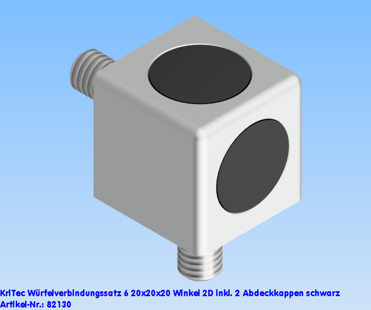 KriTec Würfelverbindungssatz 6 20x20x20 Winkel 2D inkl. 2 Abdeckkappen schwarz