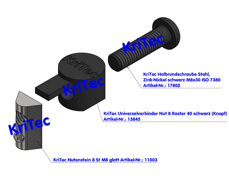 KriTec Universalverbindungssatz Nut 8 Raster 40, schwarz