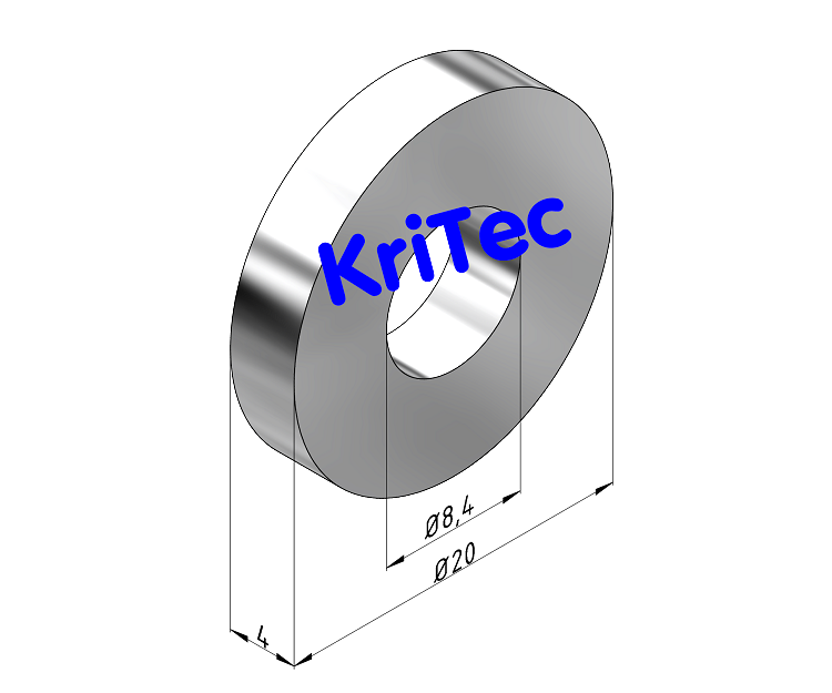KriTec Adapterscheibe M8 ID 8,4/ AD 20,0 h=4,0mm für Rollen D75