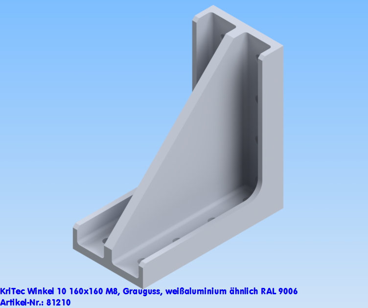 KriTec Winkel 10 160x160, Grauguss, weißaluminium ähnlich RAL 9006