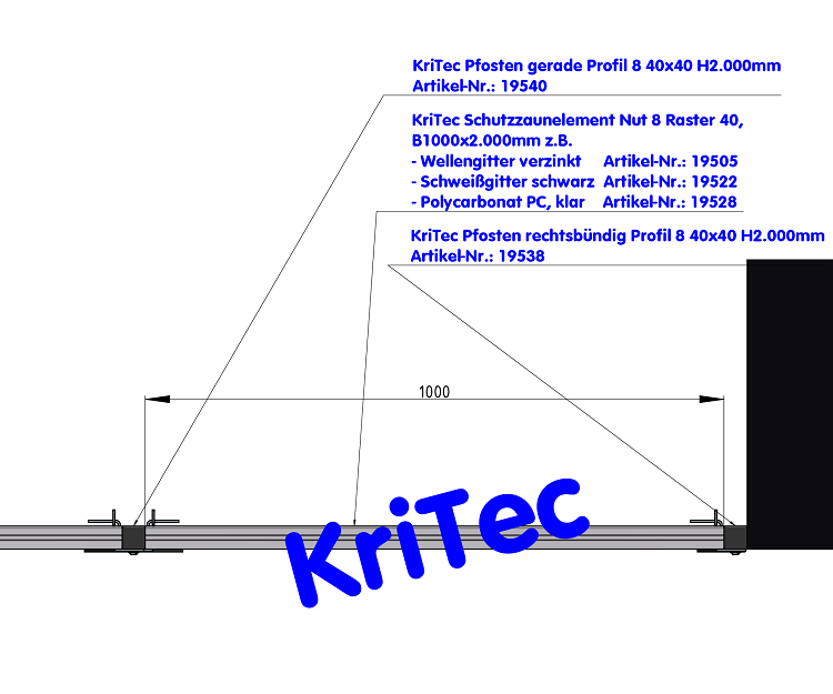 KriTec Pfosten rechtsbündig Profil 8 40x40 H2.000mm