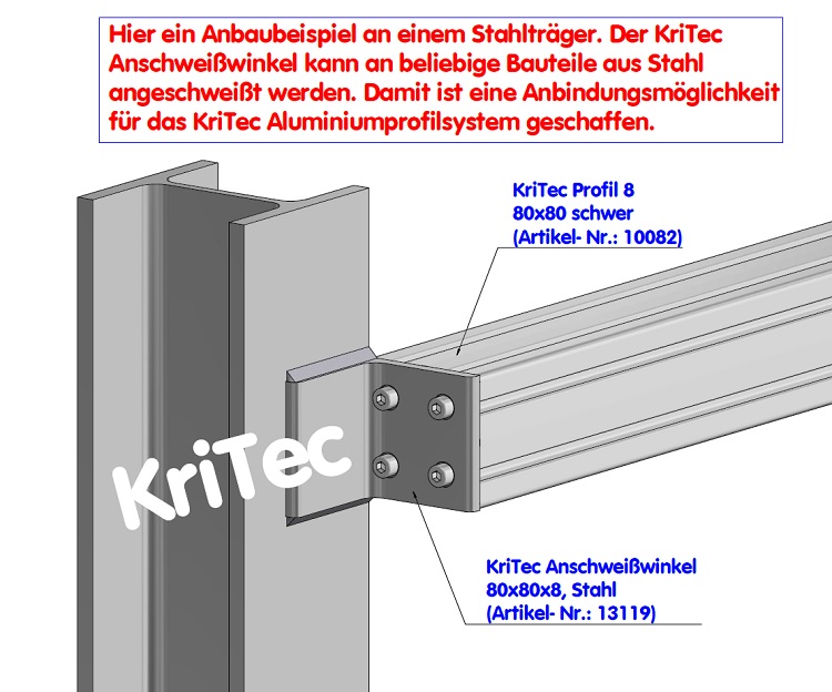 KriTec Anschweißwinkel 8 80x80x8 L=80, Stahl