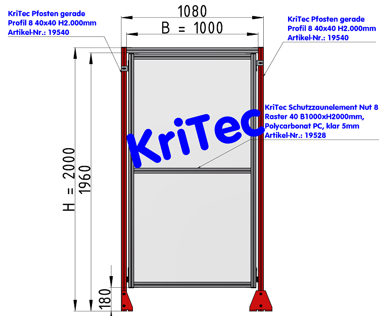 KriTec Pfosten gerade Profil 8 40x40 H2.000mm