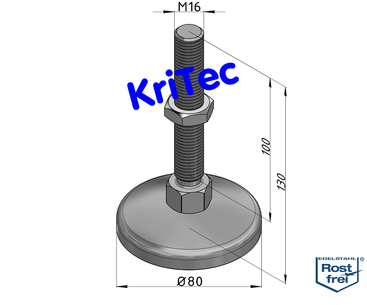 KriTec Stellfuß VA 80 M16x100 verschraubt, rostfrei