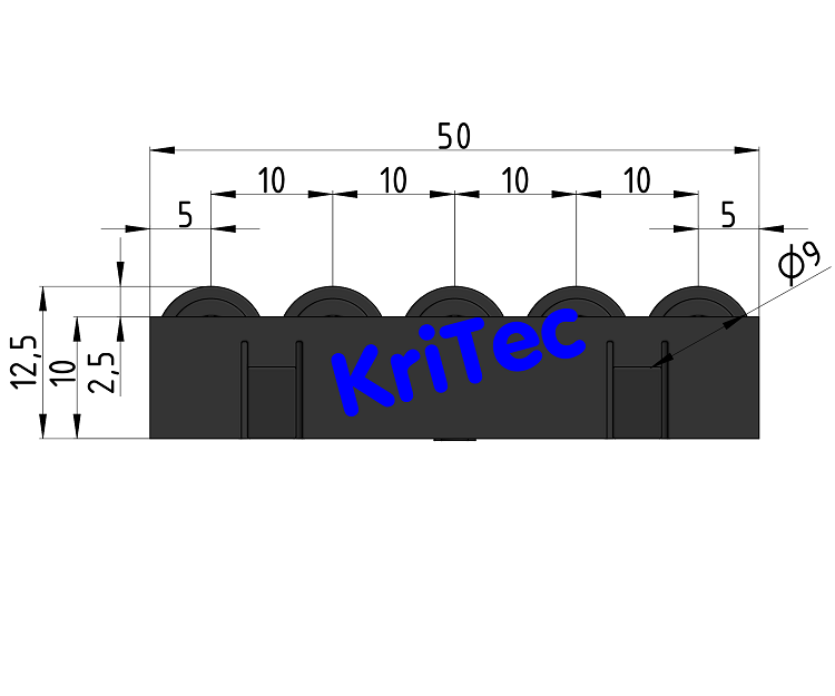 KriTec Rollenelement D28 mit Rollen R9, schwarz