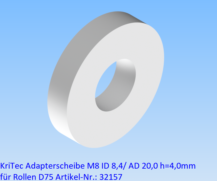 KriTec Adapterscheibe M8 ID 8,4/ AD 20,0 h=4,0mm für Rollen D75