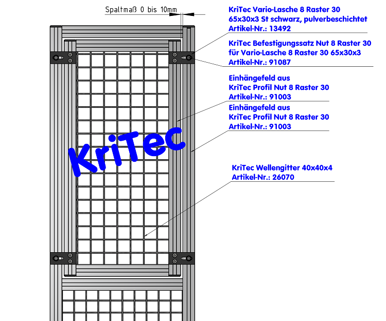KriTec Vario-Lasche 8 Raster 30 65x30x3 St schwarz, pulverbeschichtet
