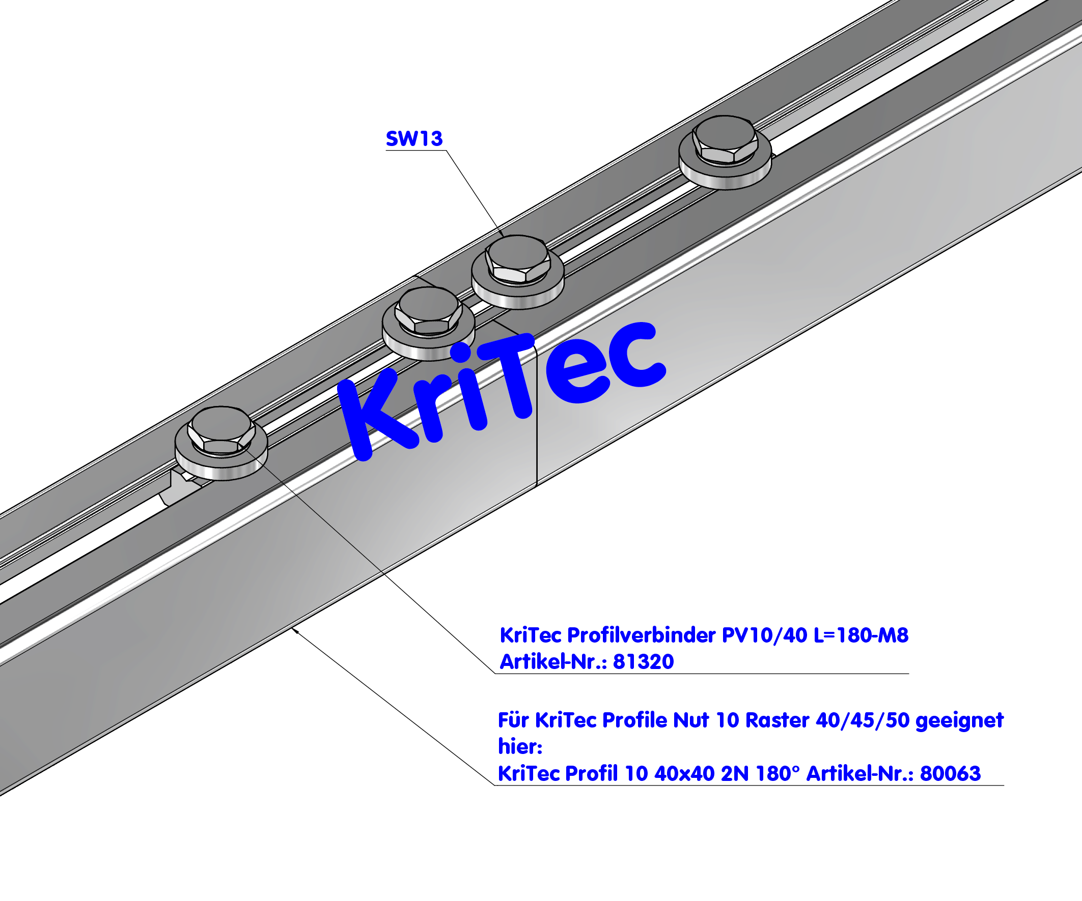 KriTec Profilverbinder PV10/40 L=180-M8