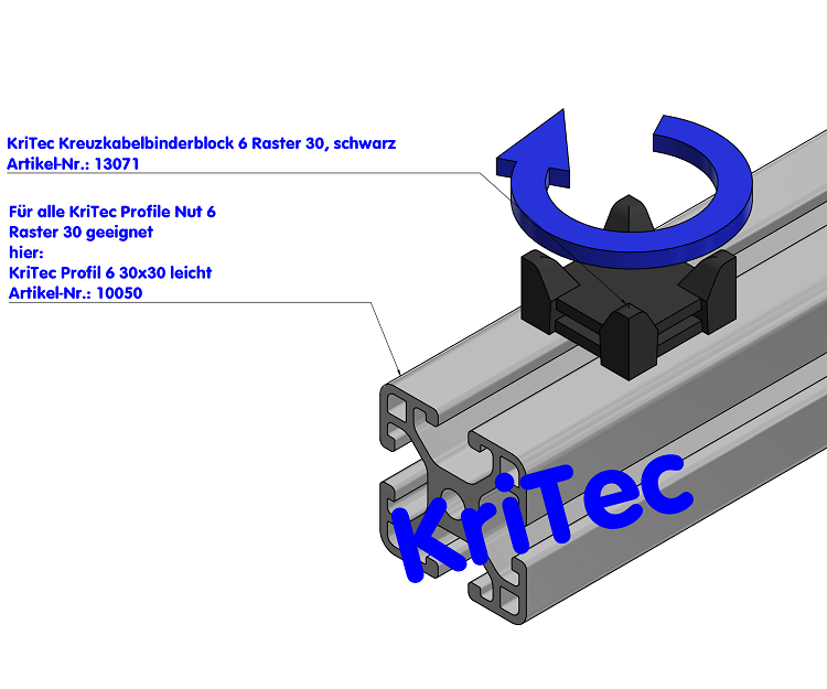 KriTec Kreuzkabelbinderblock 6 Raster 30, schwarz