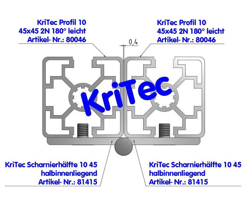 KriTec Scharnierhälfte 10 45 halbinnenliegend, eloxiert