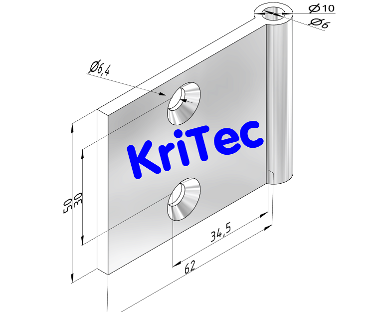 KriTec Scharnierhälfte 12 60 innenliegend, eloxiert