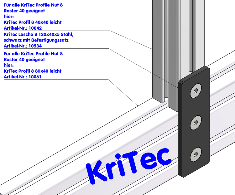 KriTec Lasche 8 120x40x5 Stahl, schwarz