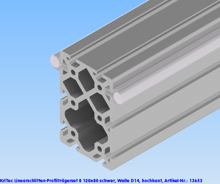 KriTec Linearschlitten-Profilträgerset 8 120x80 schwer, Welle D14, hochkant