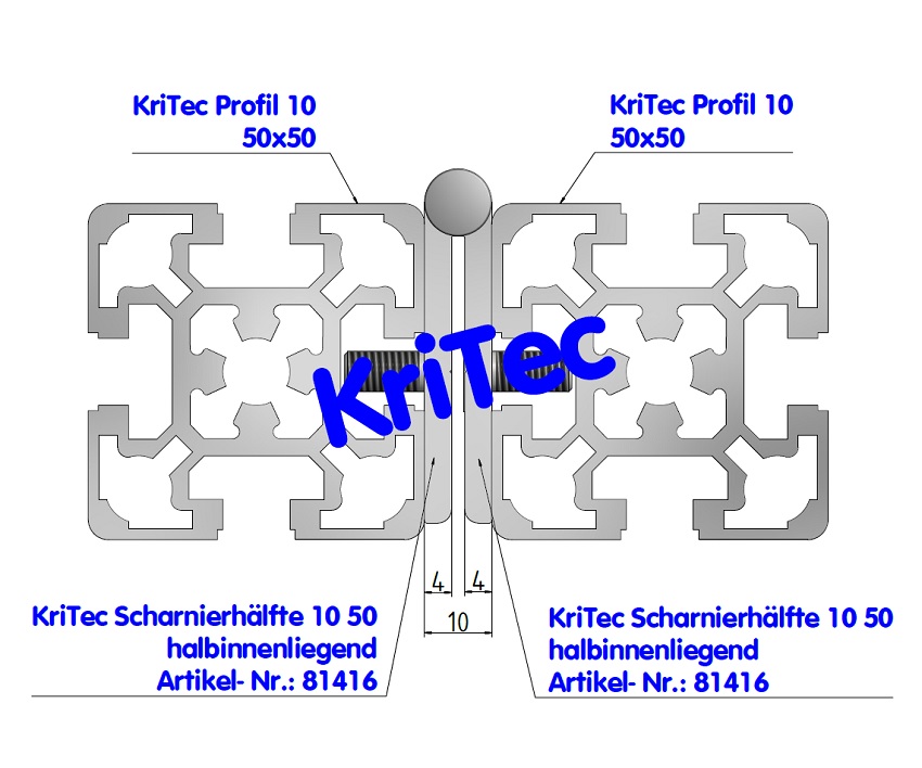 KriTec Scharnierhälfte 10 50 innenliegend, eloxiert