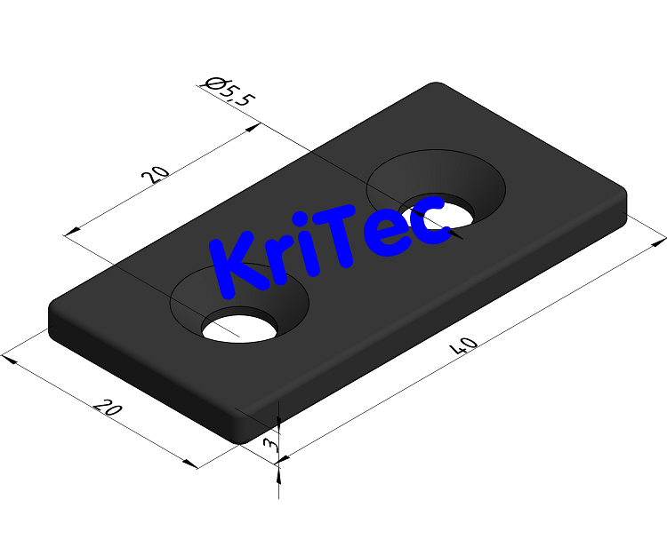 KriTec Lasche 5 40x20x3 mit Senkungen schwarz