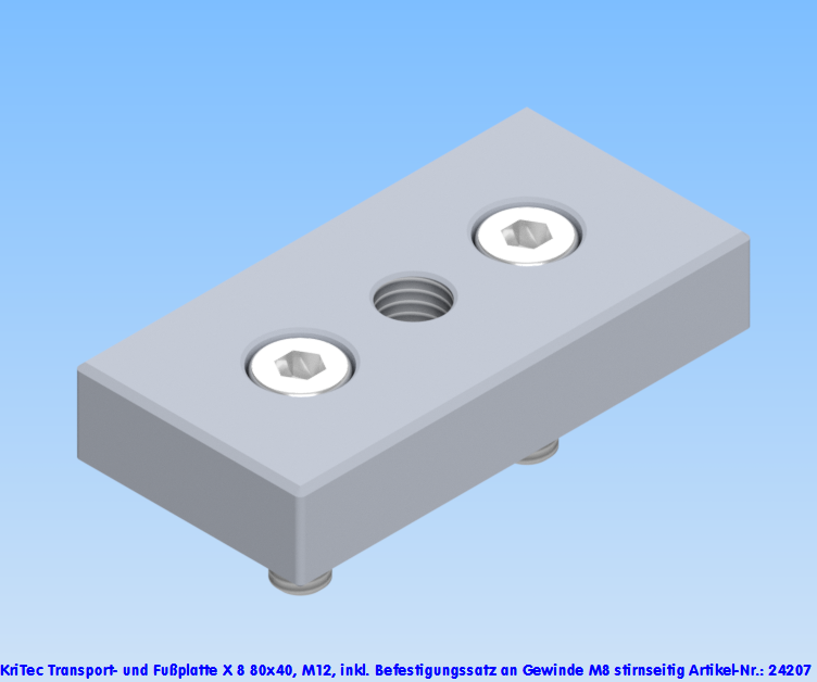 KriTec Transport- und Fußplatte X 8 80x40, M12, weißaluminium ähnlich RAL 9006
