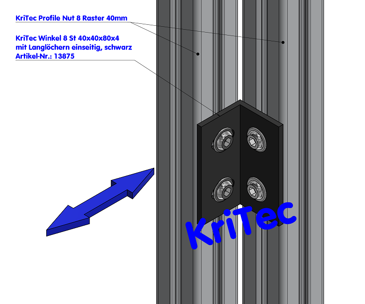 KriTec Winkel 8 St 40x40x80x4 mit Langlöchern einseitig, schwarz