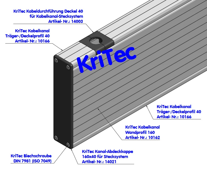 KriTec Kanal-Abdeckkappen für Stecksystem-Kabelkanäle