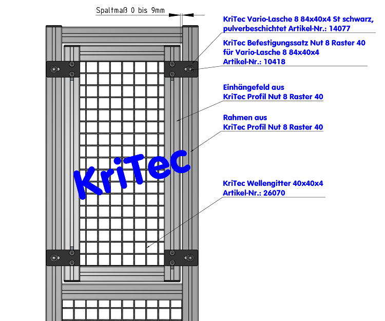KriTec Vario-Lasche 8 84x40x4 Stahl, schwarz