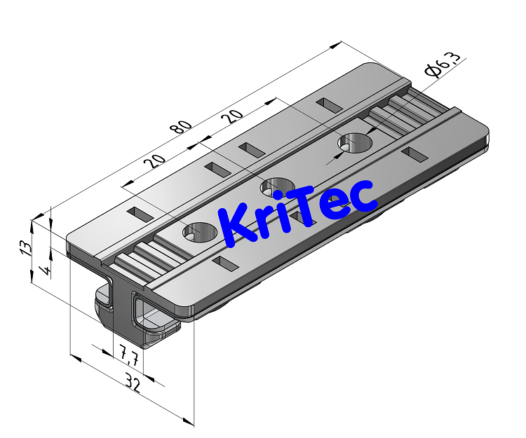 KriTec Gleitschlitten-Führung 8 80x40 ohne Bef.satz MIT 2 Muttern M6