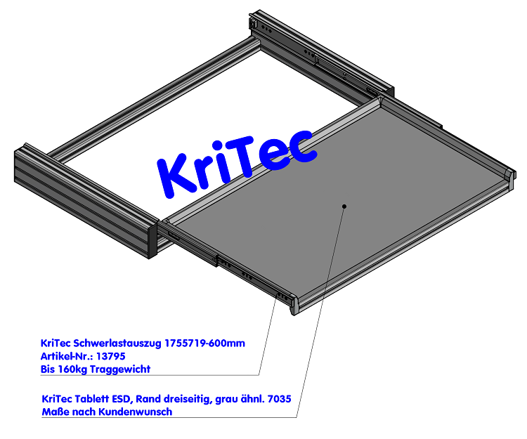 KriTec Schwerlastauszug 1755719-600mm