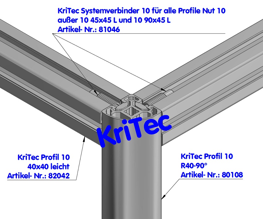 KriTec Systemverbinder 10 für alle Profile Nut 10 außer 45x45 L und außer 90x45 L