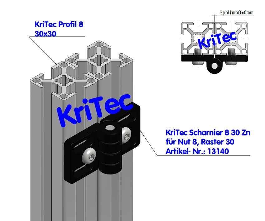 KriTec Scharnier 8 30 Zn für Nut 8 Raster 30