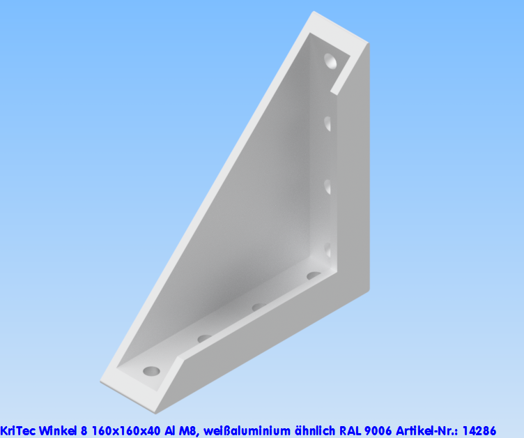 KriTec Winkel 8 160x160x40 Al M8, weißaluminium ähnlich RAL 9006