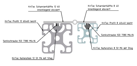 KriTec Scharnierhälfte 12 60 innenliegend, eloxiert