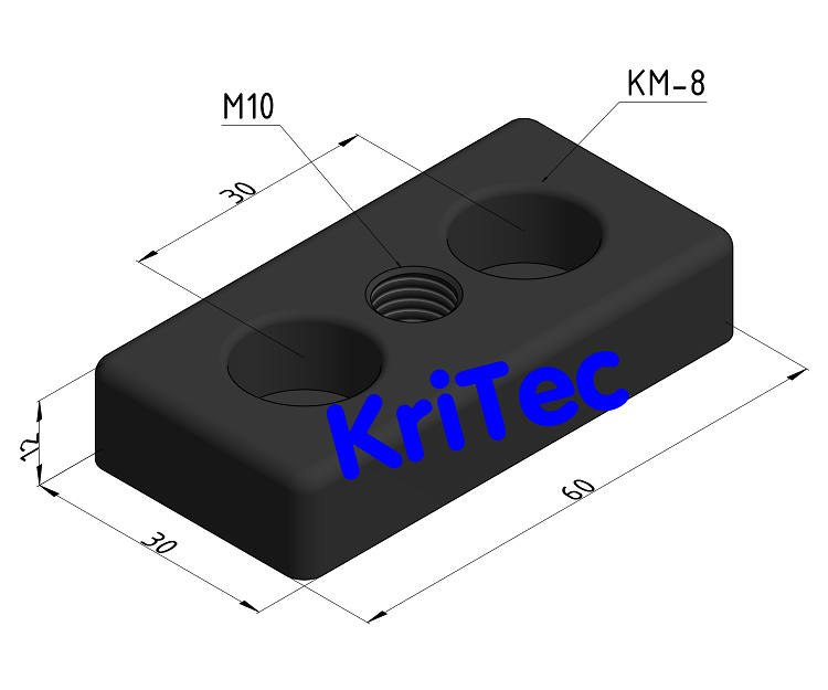 KriTec Transport- und Fußplatte 8 Raster 30 Zn 60x30 M10, schwarz