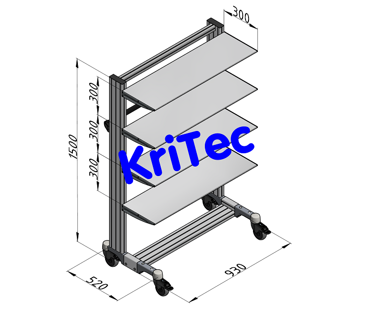 KriTec VarioMobil Typ G mit 4 Ablageebenen aus Tastaturablageprofil 8 ohne Bordkante