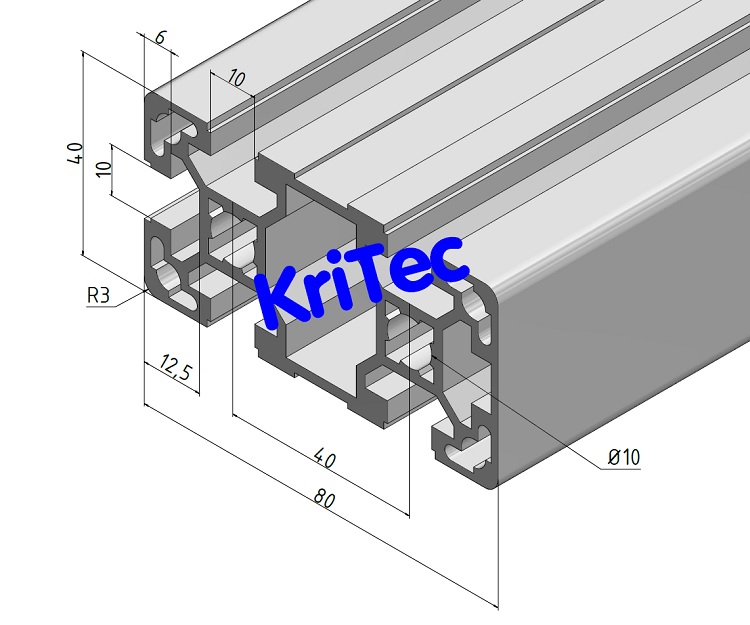 KriTec Profil 10 80x40 1N leicht (1 Nut geschlossen, 5 Nuten offen)
