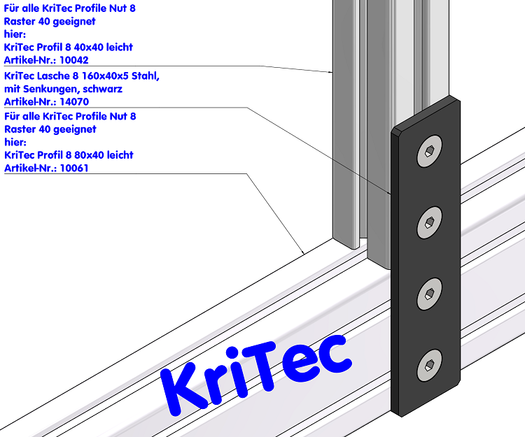 KriTec Lasche 8 160x40x5 Stahl, schwarz