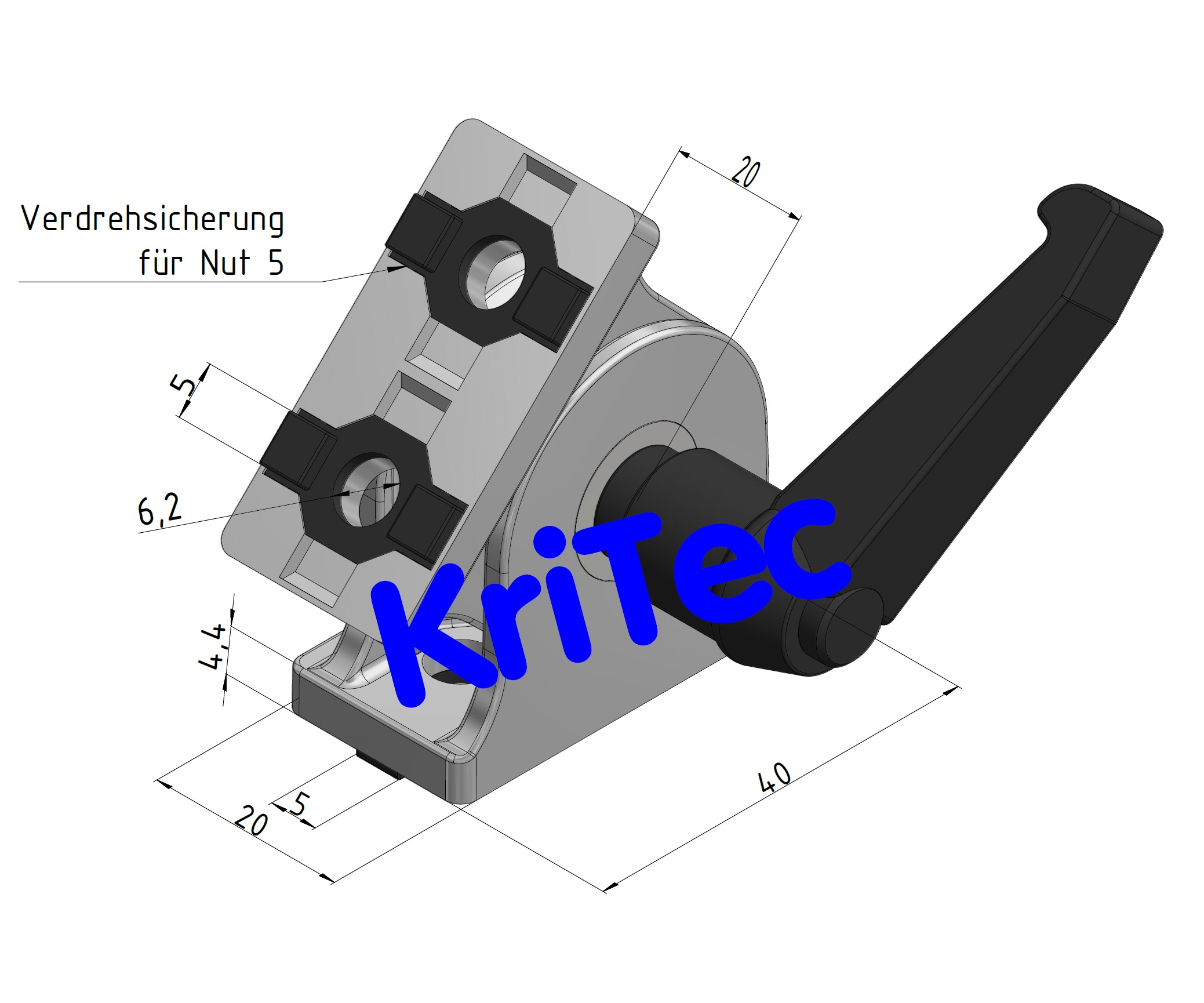 KriTec Gelenk 5 40x20 schwer mit Klemmhebel