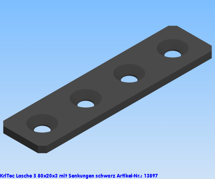 KriTec Lasche 5 80x20x3 mit Senkungen schwarz